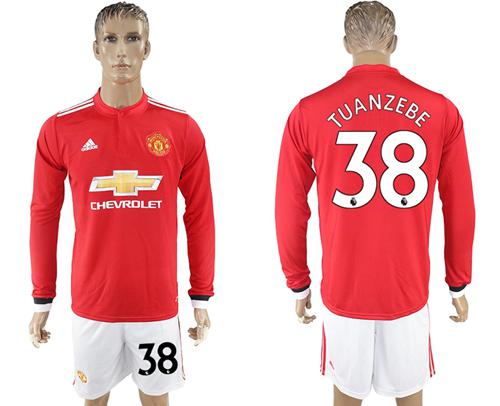 Manchester United #38 Tuanzebe Red Home Long Sleeves Soccer Club Jersey - Click Image to Close